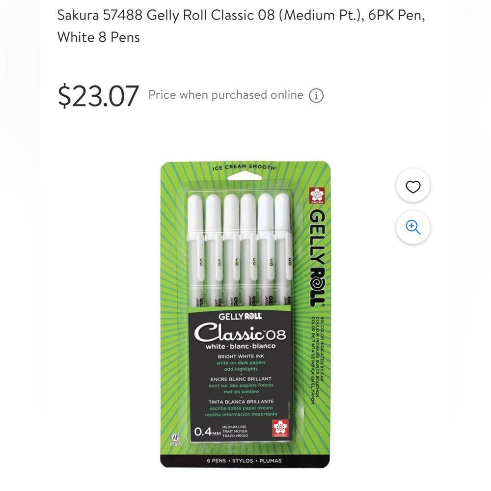 New in Packaging White Jelly Roll Gel Pens Pack of 6